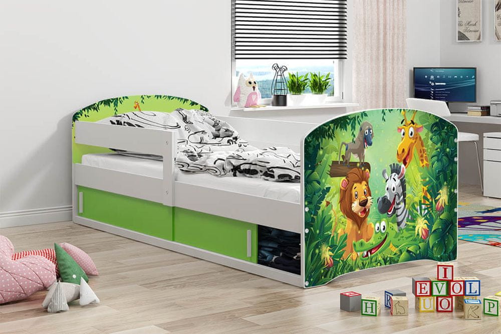 eoshop Detská posteľ Luki 1 80x160 - 1 osoba - Biela, Džungľa